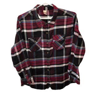 Vintage 90s Open Trails Plaid Flannel Shirt Button Up Mens 2XL Grunge Red Black